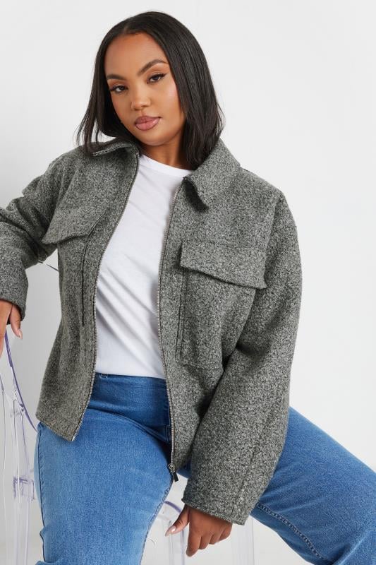 YOURS Plus Size Grey Cropped Boucle Jacket | Yours Clothing 1