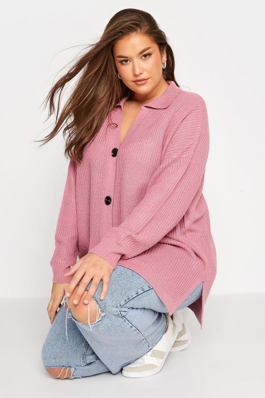 Plus Size Pink Knitted Collar Cardigan | Yours Clothing 4