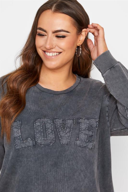 Curve Grey Acid Wash 'Love' Slogan Sweatshirt 4