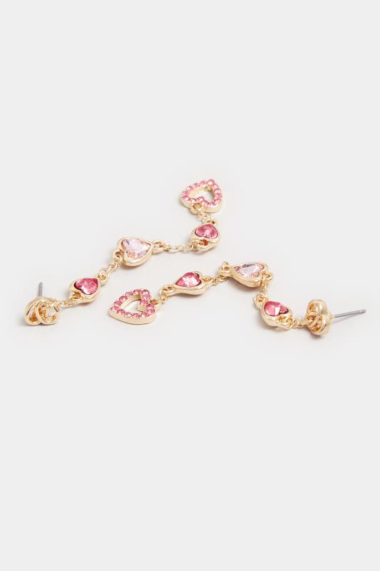 Gold & Pink Heart Drop Earrings | Yours Clothing 3