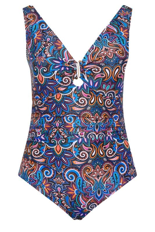 YOURS Plus Size Blue Floral Paisley Print Tummy Control Swimsuit | Yours Clothing 7