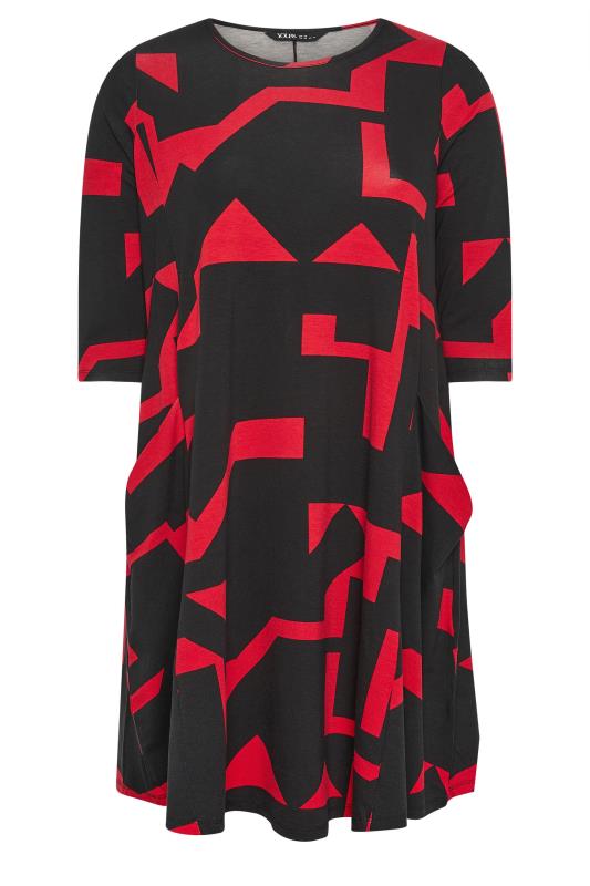 YOURS Plus Size Red Abstract Print Pocket Dress | Yours Clothing 5