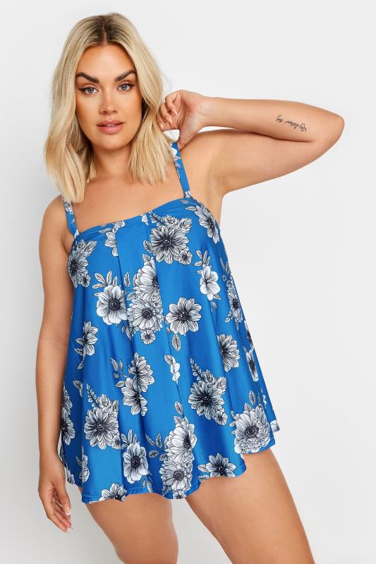 YOURS Plus Size Blue Floral Print Pleated Tankini | Yours Clothing 3