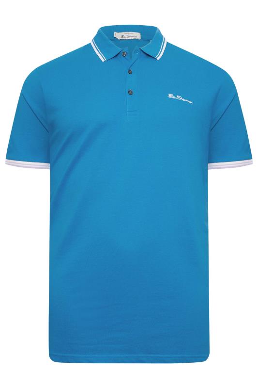 BEN SHERMAN Big & Tall Blue Signature Tipped Polo Shirt | BadRhino 2