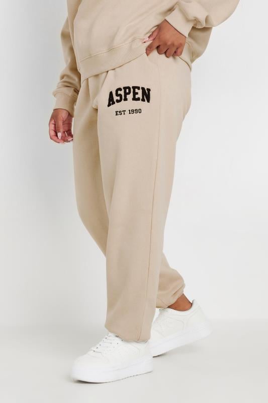  Tallas Grandes YOURS Curve Stone Brown 'Aspen' Slogan Joggers