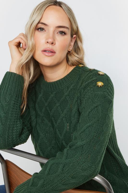 LTS Tall Emerald Green Button Detail Cable Knit Jumper | Long Tall Sally 4