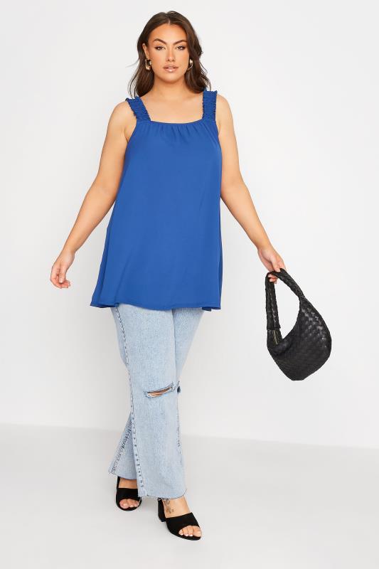 LIMITED COLLECTION Plus Size Cobalt Blue Shirred Strap Vest Top | Yours Clothing  2