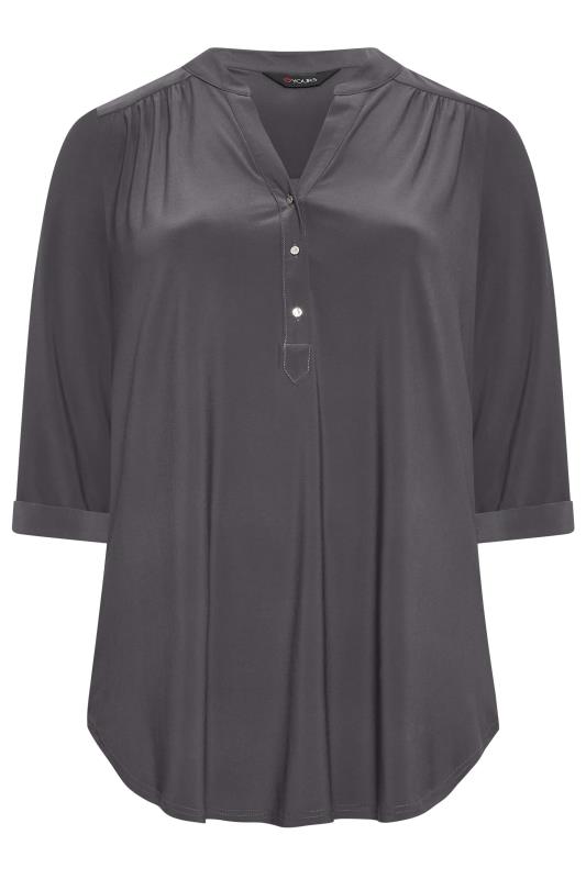 YOURS Curve Plus Size Grey Half Placket Shirt | Yours Clothing  6