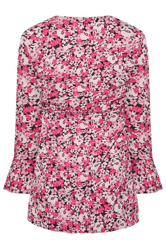 LIMITED COLLECTION Plus Size Pink Floral Print Wrap Top | Yours Clothing 7