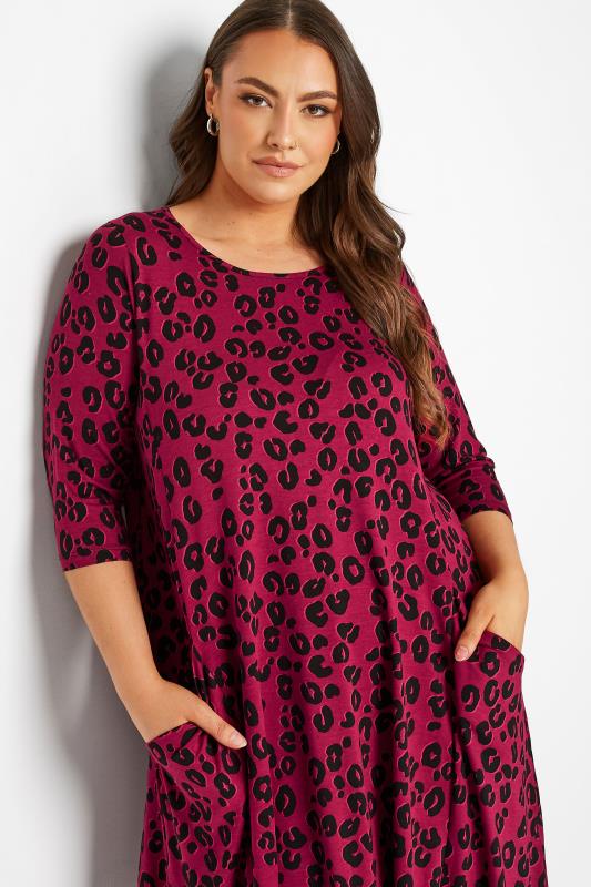 Plus Size Red Leopard Print Drape Pocket Dress | Yours Clothing 4