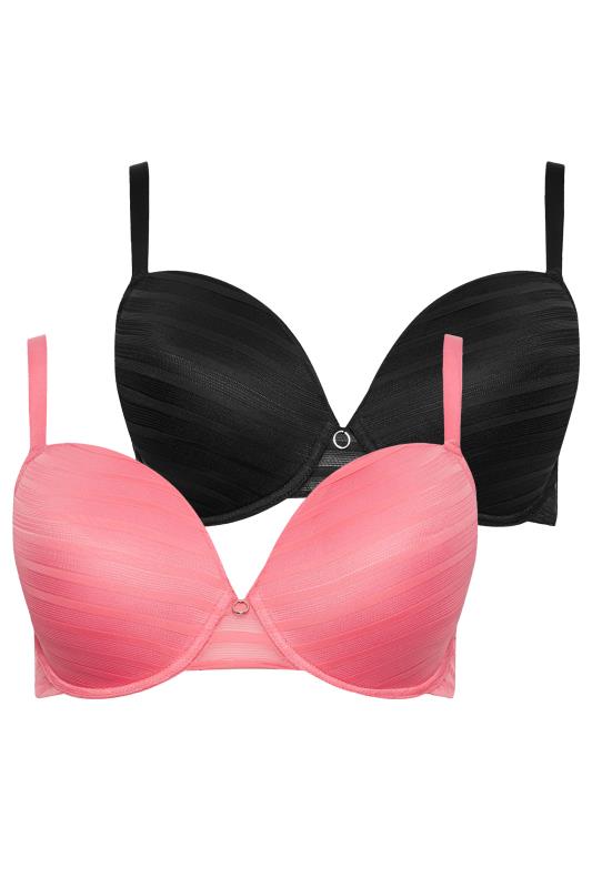 YOURS Plus Size 2 PACK Black & Pink Padded Underwired T-Shirt Bras | Yours Clothing  8