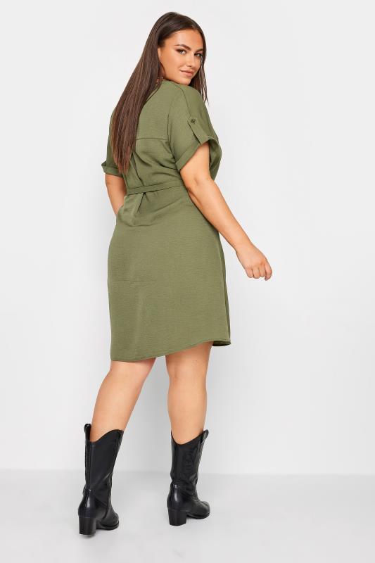 YOURS Curve Plus Size Khaki Green Utility Dress | Yours Clothing  3