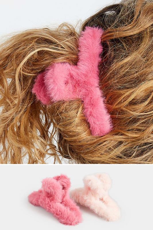 2 PACK Pink Faux Fur Hair Claw Clips | Yours Clothing