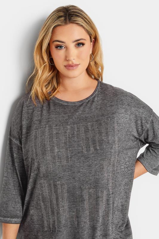 Plus Size Grey Marl Stud Star T-Shirt | Yours Clothing 4