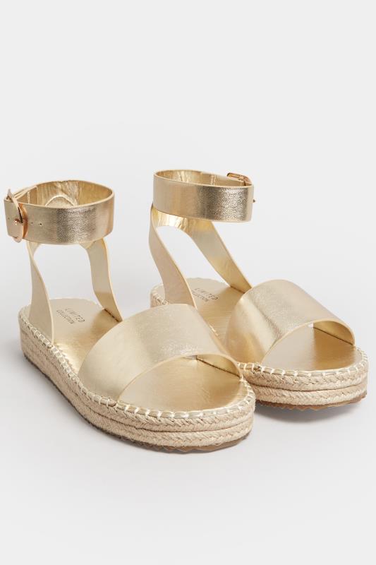 LIMITED COLLECTION Gold Flatform Espadrilles In Extra Wide EEE Fit | Yours Clothing 1