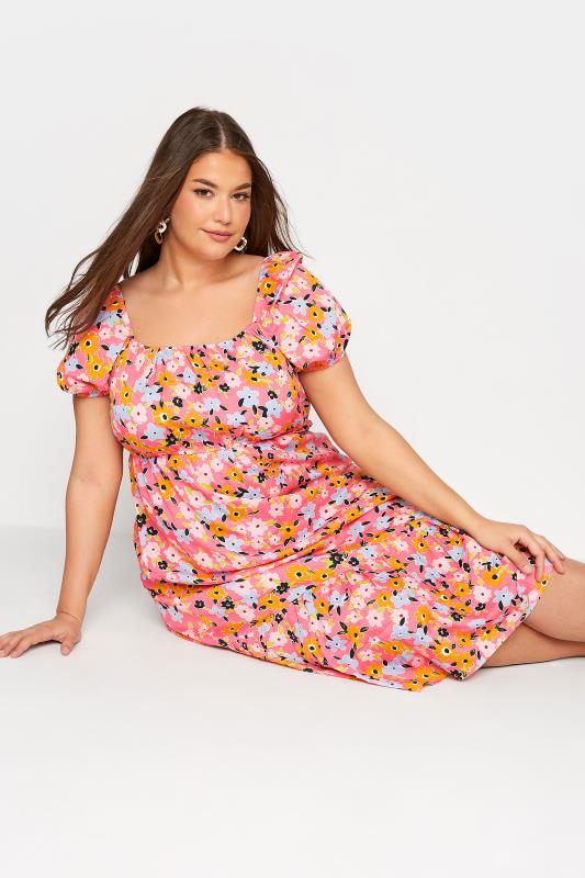 Plus Size Pink Floral Square Neck Midaxi Dress | Yours Clothing 4