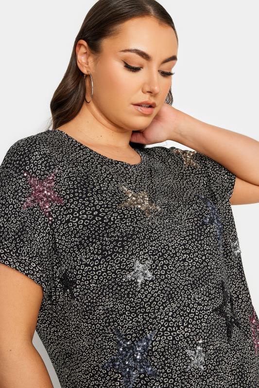 YOURS Plus Size Black Star Embellished T-Shirt | Yours Clothing 4