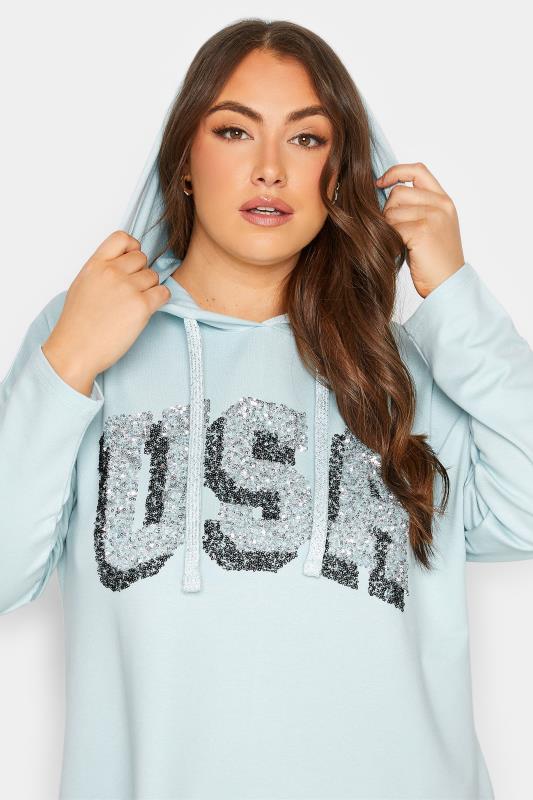 YOURS Plus Size Curve Mint Green 'USA' Slogan Longline Hoodie | Yours Clothing  4