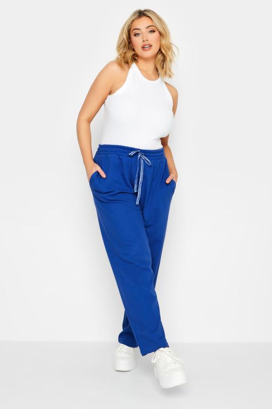 YOURS Plus Size Cobalt Blue Metallic Detail Straight Leg Joggers | Yours Clothing 2