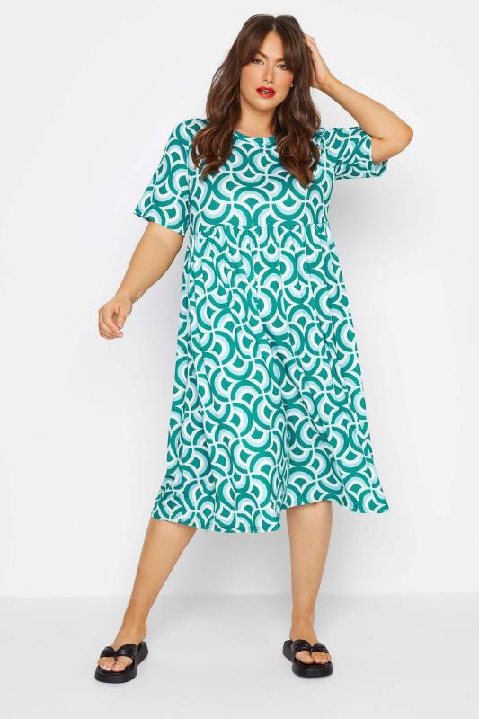 LIMITED COLLECTION Curve Blue Geometric Print Smock Dress 1