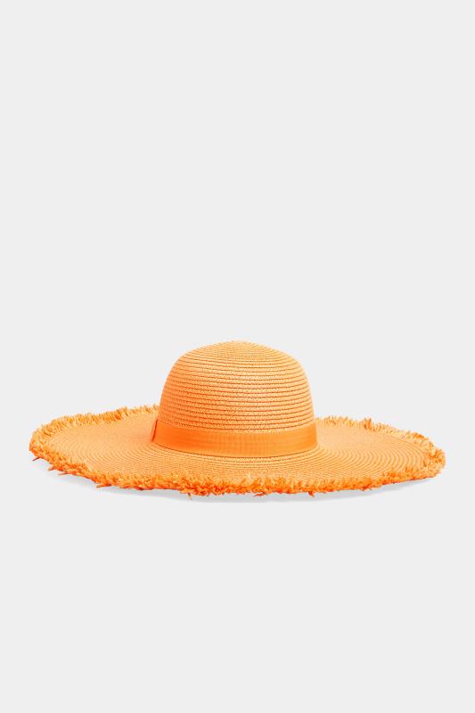 Orange Frayed Edge Straw Hat | Yours Clothing  3