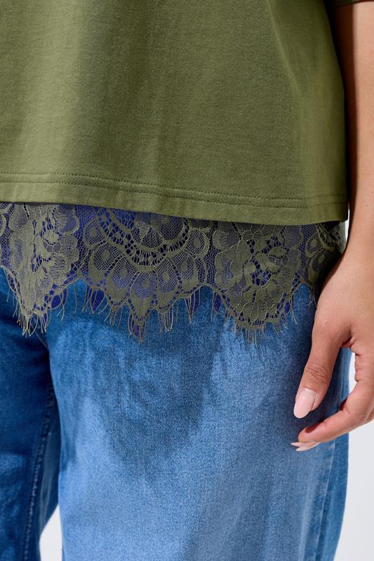 LIMITED COLLECTION Plus Size Khaki Green Lace Hem T-Shirt | Yours Clothing 4