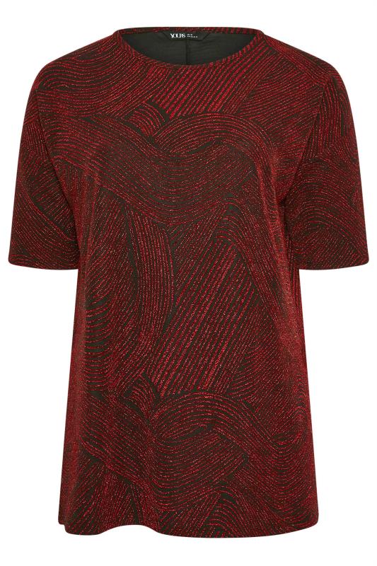 YOURS Curve Red Swirl Print Oversized T-Shirt | Yours Clothing 5