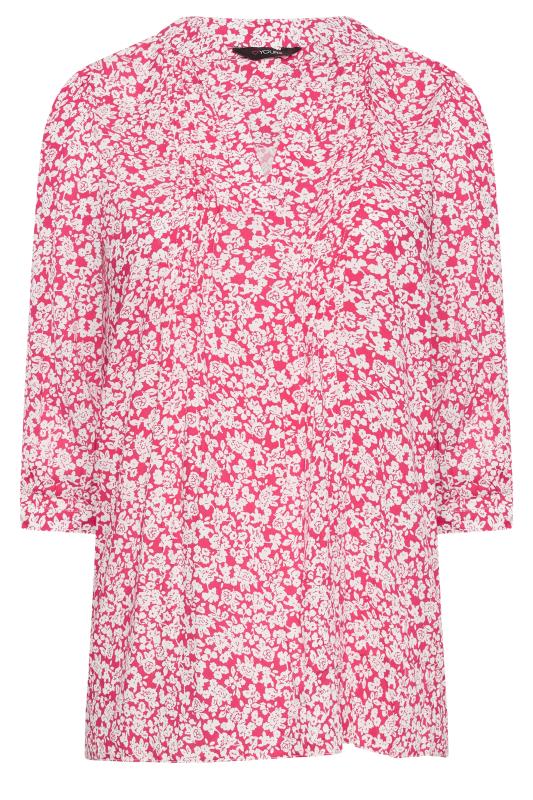 YOURS Plus Size Pink Floral Print Pintuck Blouse | Yours Clothing 5