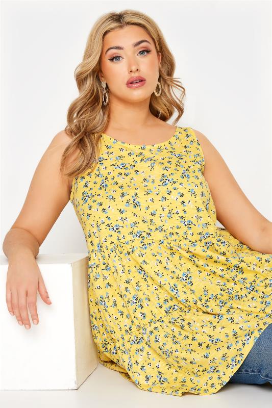 Lemon Yellow Ditsy Tiered Peplum Vest Top | Yours Clothing 4