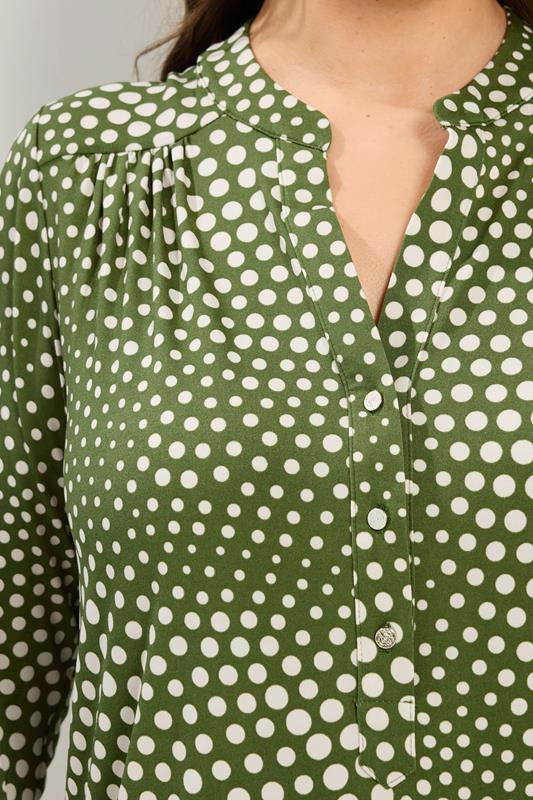 YOURS Plus Size Green Polka Dot Half Placket Shirt | Yours Clothing 4