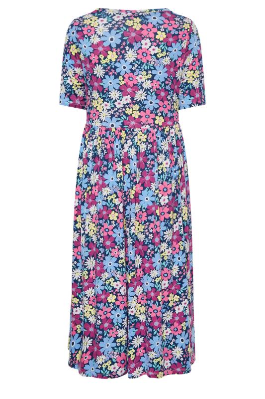 YOURS Curve Plus Size Blue Floral Smock Midi Dress | Yours Clothing  7