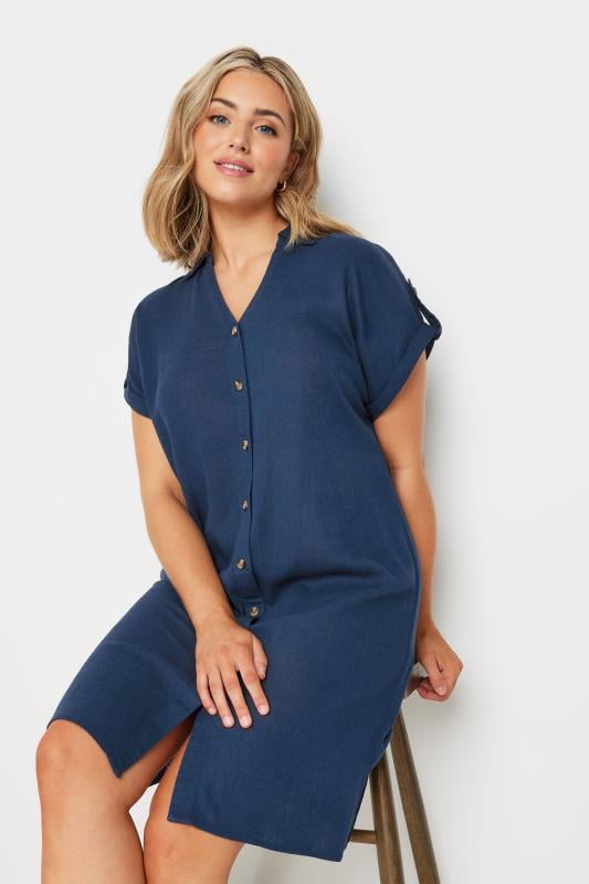 M&Co Navy Blue Short Sleeve Linen Shirt Dress | M&Co 1