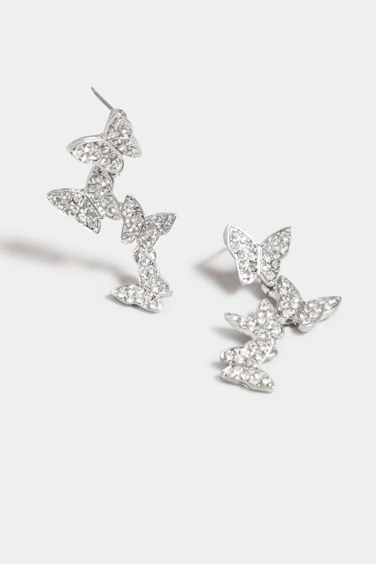 Silver tone Diamante Drop Butterfly Earrings 4