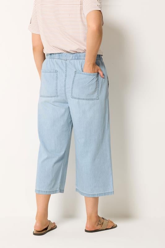 Yours Plus Size Blue Crop Wide Leg Jeans | Yours Clothing 5