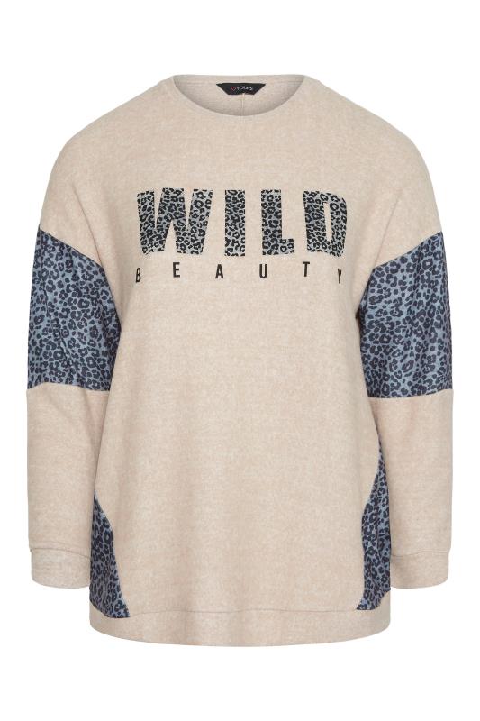 Beige Leopard Print 'Wild Beauty' Slogan Soft Handle Sweatshirt_F.jpg