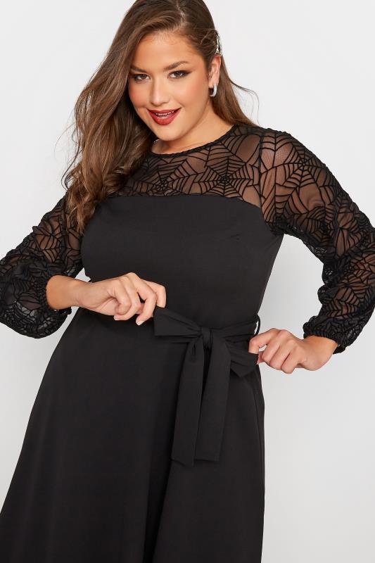 YOURS LONDON Plus Size Black Flocked Halloween Skater Dress | Yours Clothing 4
