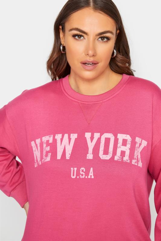 Curve Hot Pink 'New York' Slogan Sweatshirt 4