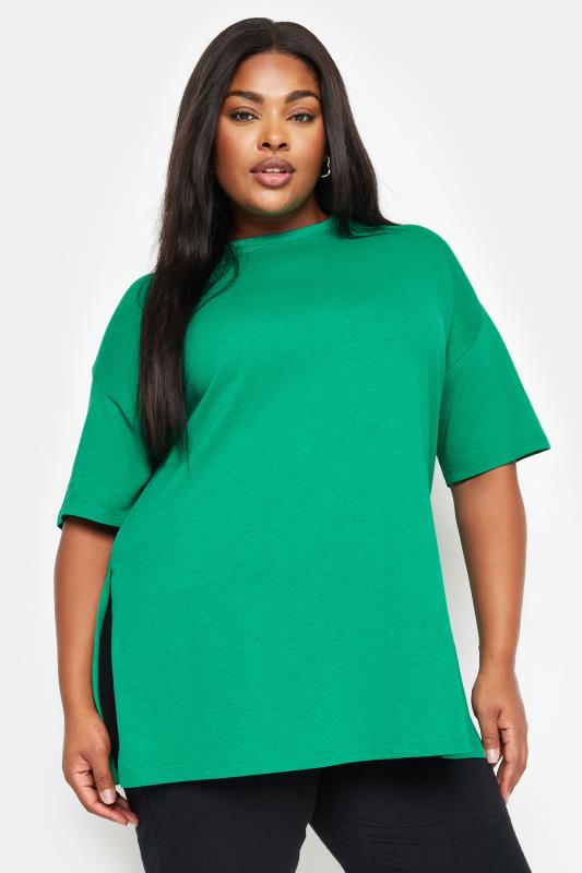 Plus Size  YOURS Curve Green Side Split Oversized T-Shirt