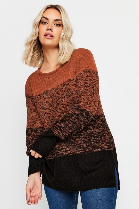 Plus Size  YOURS Curve Rust Orange Colourblock Jumper