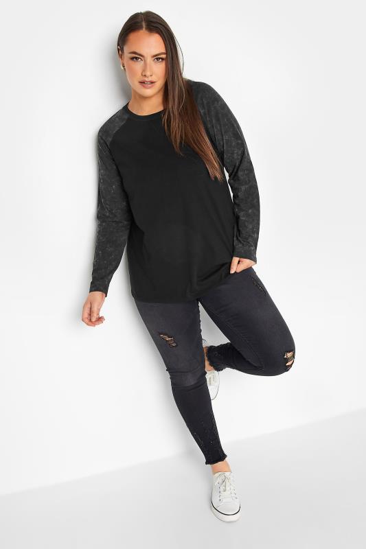 YOURS Curve Black Long Sleeve Raglan Top | Yours Clothing 2