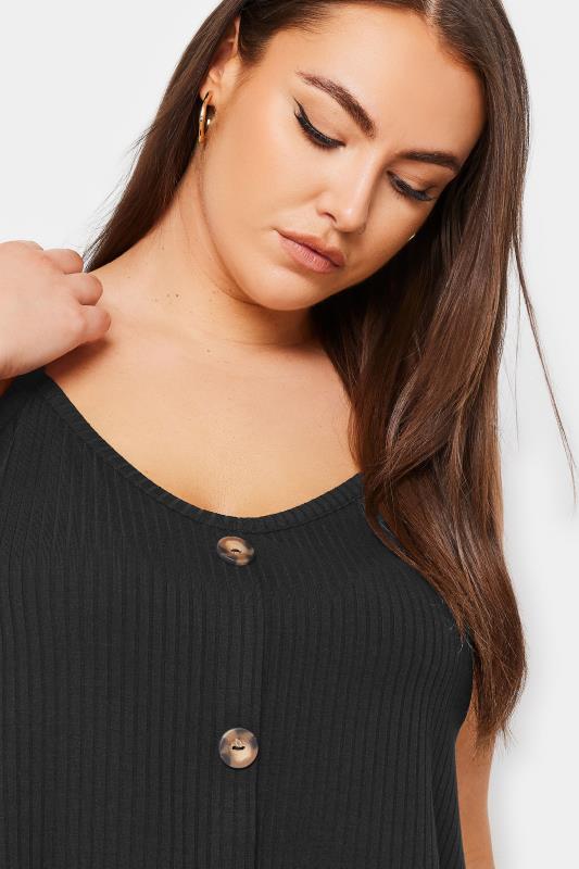 YOURS Plus Size Black Ribbed Button Front Cami Top | Yours Clothing 4