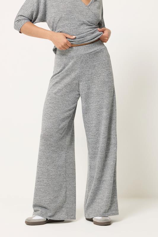 PixieGirl Petite Women's Grey Marl Soft Touch Wide Leg Trousers | PixieGirl 1