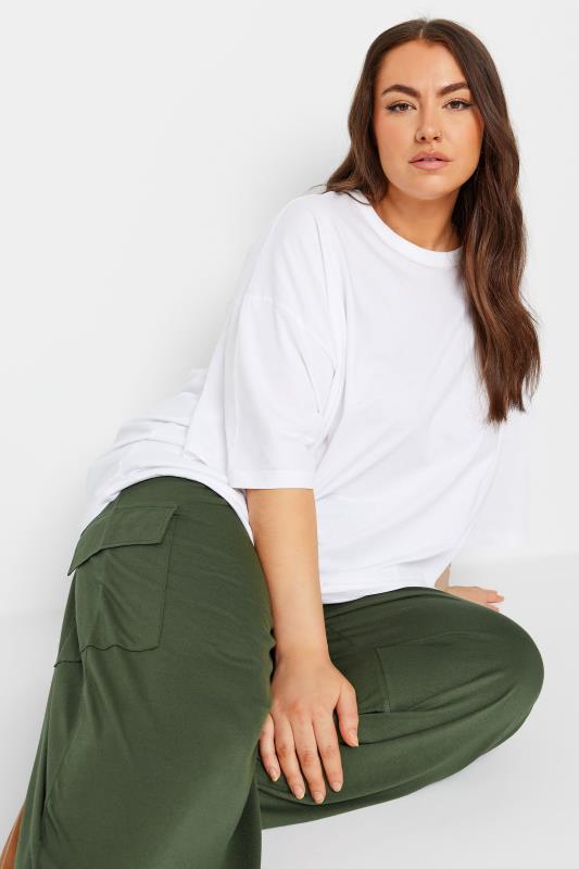 YOURS Plus Size Khaki Green Jersey Wide Leg Cargo Trousers | Yours Clothing 4