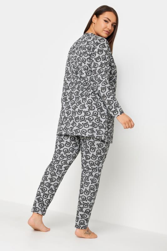 YOURS Plus Size Grey Bear Print Tapered Pyjama Set | Yours Clothing 3
