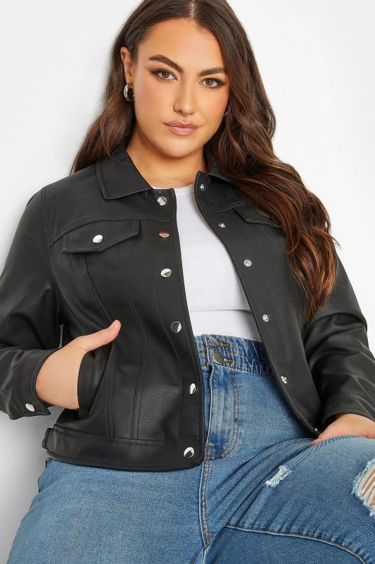 Plus Size Black Faux Leather Button Through Jacket | Yours Clothing 5