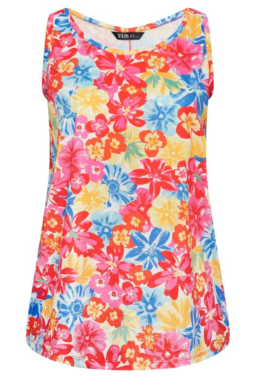 YOURS Plus Size Pink & Blue Floral Print Vest Top | Yours Clothing 5