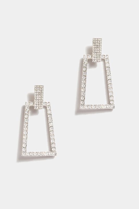 Silver Diamante Geometric Drop Earrings | Yours Clothing 2