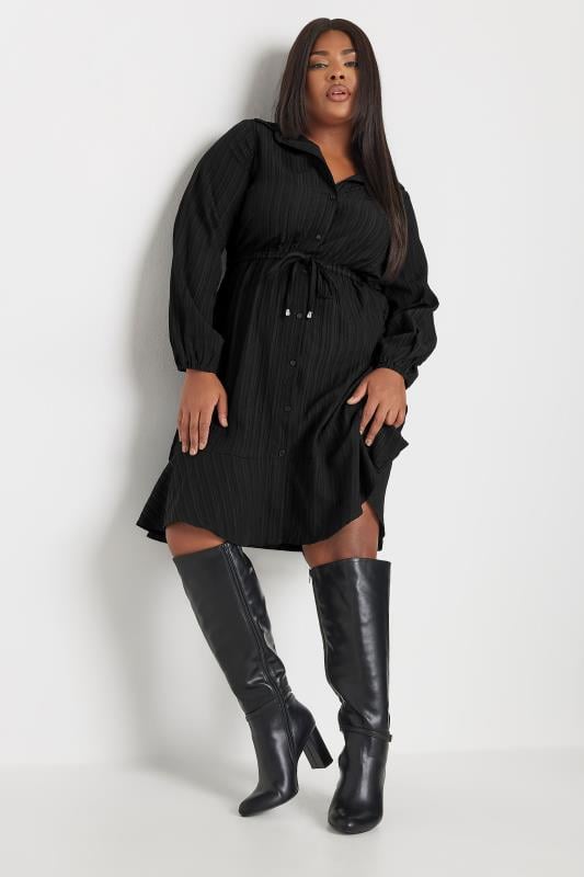 YOURS Plus Size Black Textured Stripe Shirt Dress | Yours Clothing 2