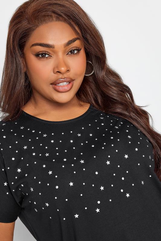 YOURS Plus Size Black Embellished Front T-Shirt | Yours Clothing 4