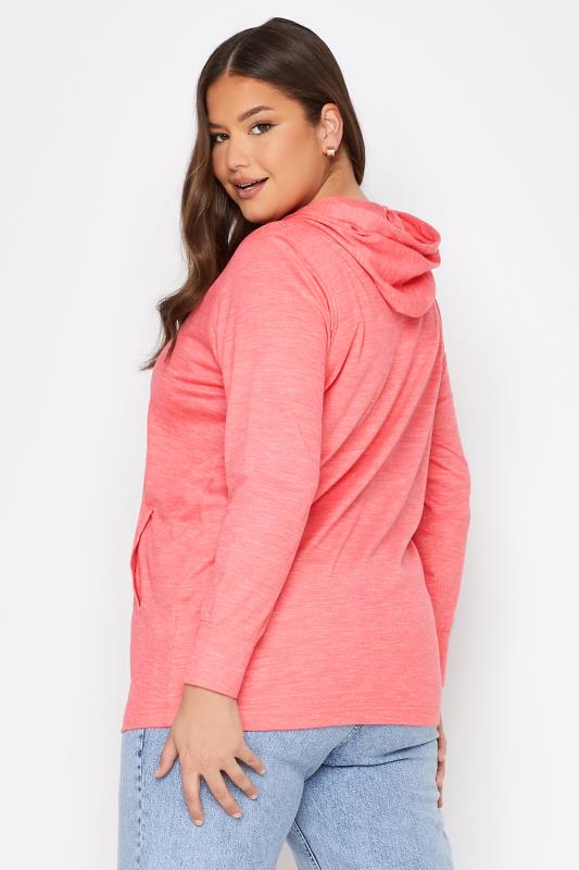 Plus Size Coral Pink Marl Zip Hoodie | Yours Clothing  4